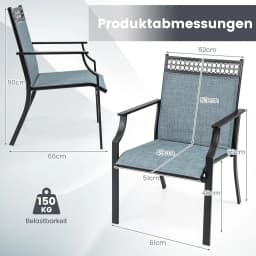 Set of 2 Garden Chairs, Patio Chairs with Wide Seat and Quick-Drying Fabric, Balcony Chairs, Outdoor Chairs up to 150 kg