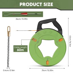 4 mm Cable Retraction Aid, 60m Pull Wire for Empty Pipes with Shatterproof Cable, Cable Puller with Plastic Housing