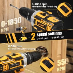 Jemi Tool 12v/21v Cordless Electric Drill Set, 45Nm Impact Drill, 25+3 Torque Setting, with 45 Optional Accessories