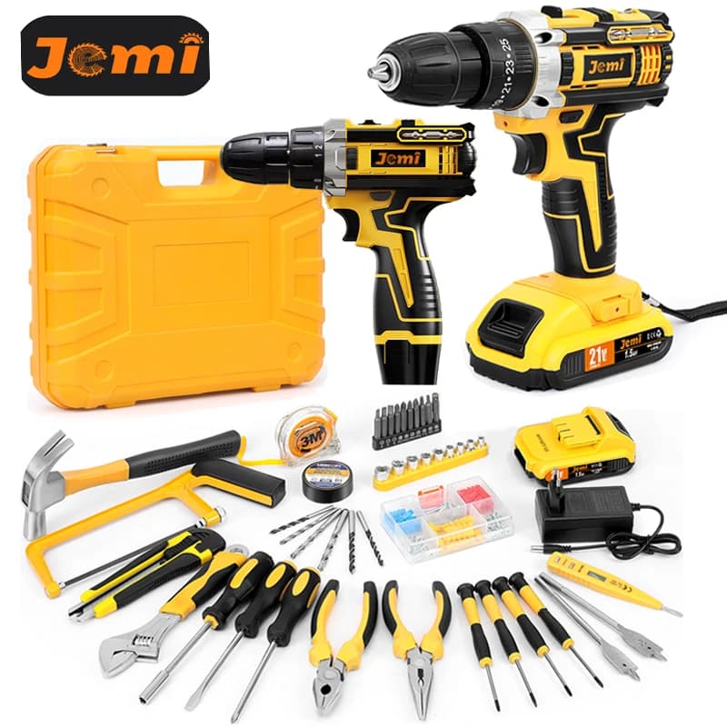 Jemi Tool 12v/21v Cordless Electric Drill Set, 45Nm Impact Drill, 25+3 Torque Setting, with 45 Optional Accessories