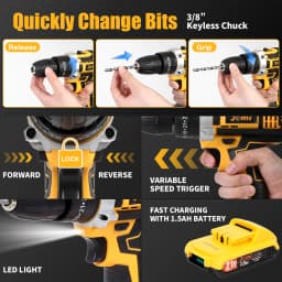 Jemi Tool 12v/21v Cordless Electric Drill Set, 45Nm Impact Drill, 25+3 Torque Setting, with 45 Optional Accessories
