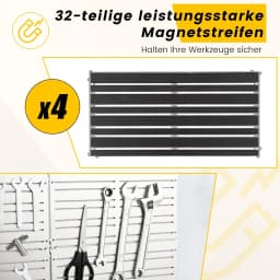 Magnetic Tool Holder Wall, 4 Tool Plates, 32 Strong Magnetic Strips, 60 x 30 cm,Magnetic Tool Holder, Silver
