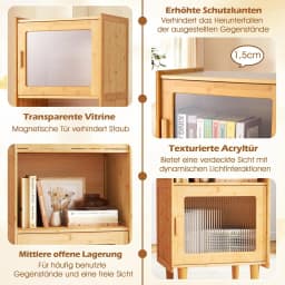 Bamboo Kitchen Cabinet, with 2 Acrylic Doors & Open Compartment, for Kitchen, Living Room, Natural, 49.5 x 40 x 130 cm