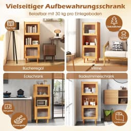 Bamboo Kitchen Cabinet, with 2 Acrylic Doors & Open Compartment, for Kitchen, Living Room, Natural, 49.5 x 40 x 130 cm