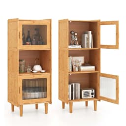 Bamboo Kitchen Cabinet, with 2 Acrylic Doors & Open Compartment, for Kitchen, Living Room, Natural, 49.5 x 40 x 130 cm