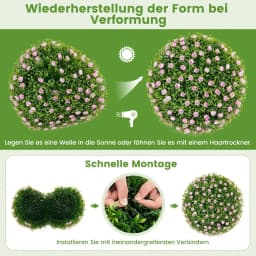 Boxwood Ball 37cm,UV-Resistant,Decorative Ball with Pink Flowers,Topiary Artificial Plant,Ball Artificial Plant,Decorative Plant