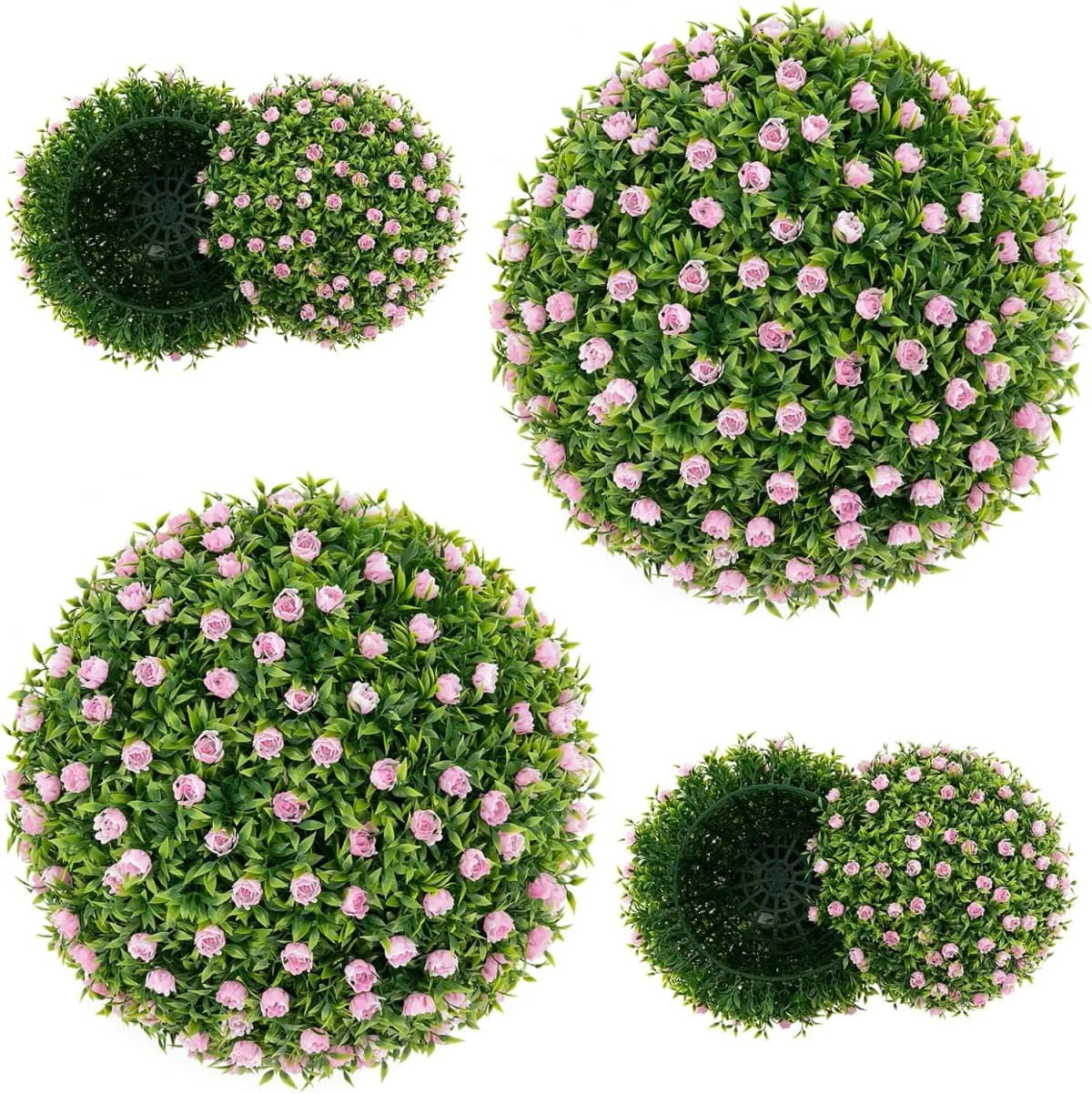 Boxwood Ball 37cm,UV-Resistant,Decorative Ball with Pink Flowers,Topiary Artificial Plant,Ball Artificial Plant,Decorative Plant