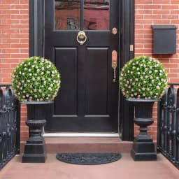 Boxwood Ball 37cm,UV-Resistant,Decorative Ball with Pink Flowers,Topiary Artificial Plant,Ball Artificial Plant,Decorative Plant
