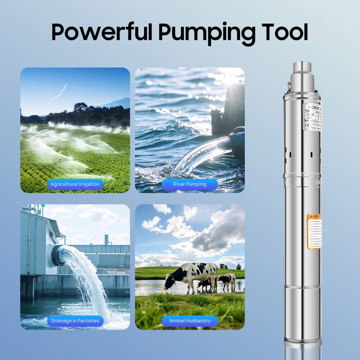 0.25KW 3 Inch Deep Well Pump Screw Pump Stainless Steel Submersible Water Pump Electric with 20m Cable, 1600L/H 2850RPM 220-240V