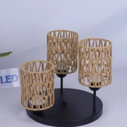 Woven Rattan Chandelier 3-Light Boho Ceiling Lamp Semi Flush Mount Lighting for Dining Kitchen Hallway Office Decor
