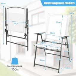 Set of 4 Garden Chairs, Folding Chairs with Weatherproof Fabric, Balcony Chairs with Armrests, Patio Chairs(White)