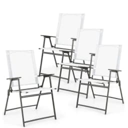 Set of 4 Garden Chairs, Folding Chairs with Weatherproof Fabric, Balcony Chairs with Armrests, Patio Chairs(White)