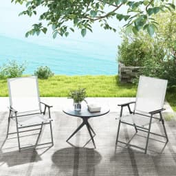 Set of 4 Garden Chairs, Folding Chairs with Weatherproof Fabric, Balcony Chairs with Armrests, Patio Chairs(White)