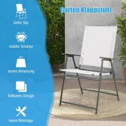 Set of 4 Garden Chairs, Folding Chairs with Weatherproof Fabric, Balcony Chairs with Armrests, Patio Chairs(White)