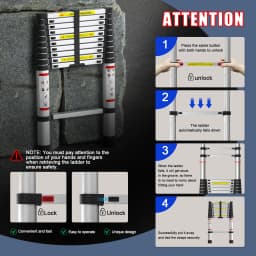 10.5Ft 3.2M Extendable Alminium Ladders Telescopic Folding Extending Portable 11 Steps Loft Extension Ladder