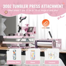 SucceBuy Heat Press Machine 12x15inch 8in 1 Heat Transfer Machine 360° Swing Away T-Shirt for T-Shirts/Mugs/Hats/Plates Pink