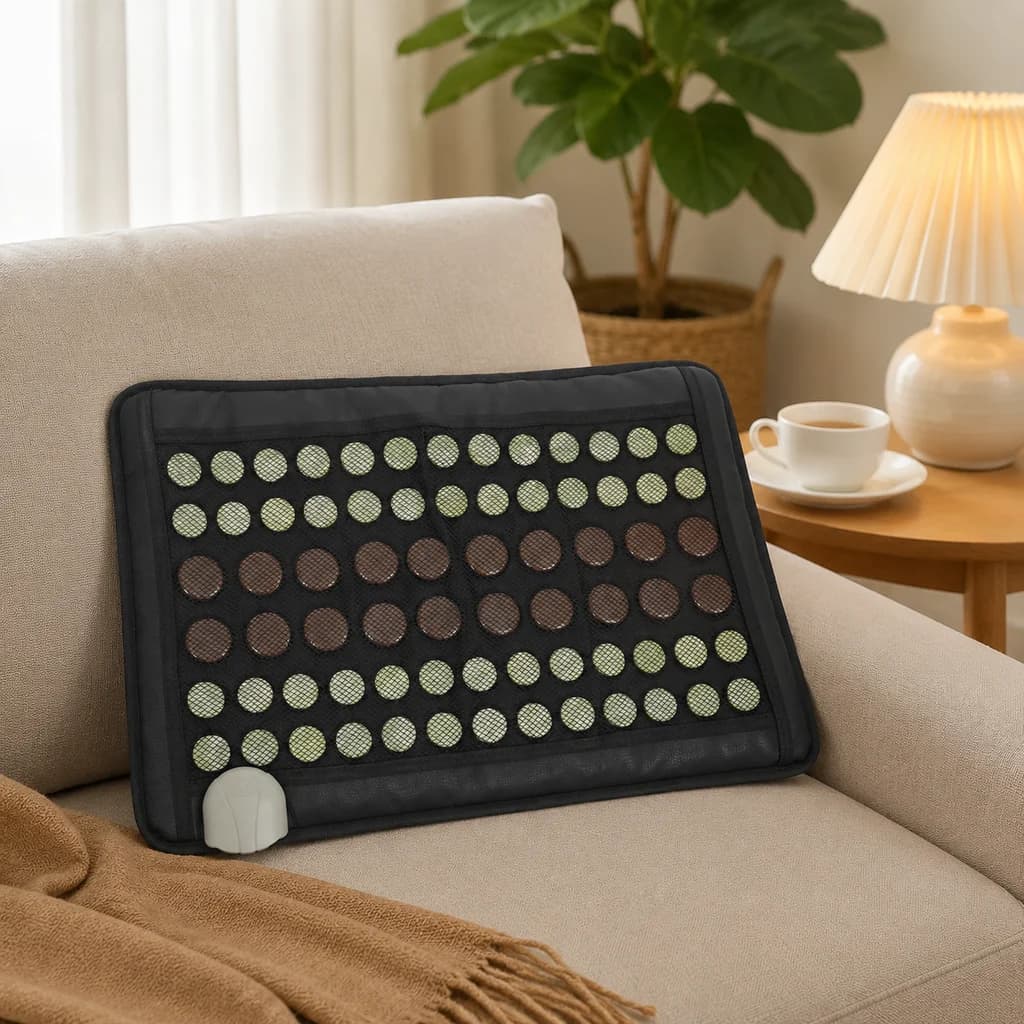 Infrared Back Heating Pad with Jade and Tourmaline Stones, 23.5x16in Smart Controller Heat Pad for Pain Relief Muscle Relaxation, Auto Shut-off EU Plug
