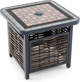 Polyrattan Side Table, Garden Table with Resin Table Top and Umbrella Hole,Balcony Table for Patio,Balcony,Garden,55 x 55 x 50cm