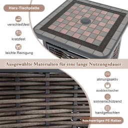 Polyrattan Side Table, Garden Table with Resin Table Top and Umbrella Hole,Balcony Table for Patio,Balcony,Garden,55 x 55 x 50cm