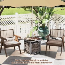 Polyrattan Side Table, Garden Table with Resin Table Top and Umbrella Hole,Balcony Table for Patio,Balcony,Garden,55 x 55 x 50cm