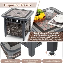 Polyrattan Side Table, Garden Table with Resin Table Top and Umbrella Hole,Balcony Table for Patio,Balcony,Garden,55 x 55 x 50cm