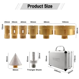 SHDIATOOL 8Pcs Diamond Drill Core Bits Kit 25/35/40/50/68/100mm Hole Saw+50mm Chamfer M14 Masonry Granite Tile Drilling Bit Sets
