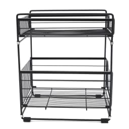 Under Sink Storage Telescopic Drawer 2-Stores Metal Sliding Spice Organizer Storage Holder Basket for Kitchen Bathroom