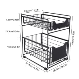 Under Sink Storage Telescopic Drawer 2-Stores Metal Sliding Spice Organizer Storage Holder Basket for Kitchen Bathroom