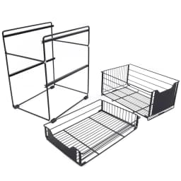 Under Sink Storage Telescopic Drawer 2-Stores Metal Sliding Spice Organizer Storage Holder Basket for Kitchen Bathroom