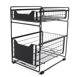 Under Sink Storage Telescopic Drawer 2-Stores Metal Sliding Spice Organizer Storage Holder Basket for Kitchen Bathroom