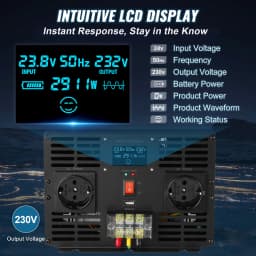 SucceBuy Pure Sine Wave Inverter 3000 Watt 5000 Watt AC 230V Inverter + USB Port LCD Display Remote Controller EU Outlets RV Use