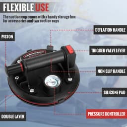 1 Pair Vacuum Suction Cups, 8 Inch 617lbs Heavy Duty Glass Sucker Lifter Pressure Gauge Tile Granite Lifting Window Replacement