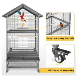 60 Inch Heavy-Duty Double-Layer Steel Parrot Breeding Cage Large Aviary with 4 Locking Casters for Macaws, African Greys