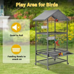 60 Inch Heavy-Duty Double-Layer Steel Parrot Breeding Cage Large Aviary with 4 Locking Casters for Macaws, African Greys