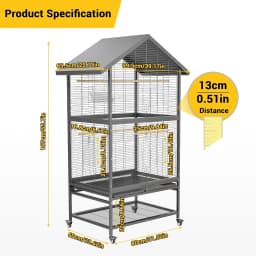 60 Inch Heavy-Duty Double-Layer Steel Parrot Breeding Cage Large Aviary with 4 Locking Casters for Macaws, African Greys