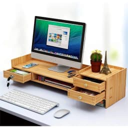 Wooden Monitor Stand, Desk Attachment with Lock, Monitor Riser Monitor Organiser Holder with Storage Space, for Computer