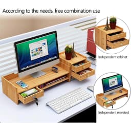 Wooden Monitor Stand, Desk Attachment with Lock, Monitor Riser Monitor Organiser Holder with Storage Space, for Computer