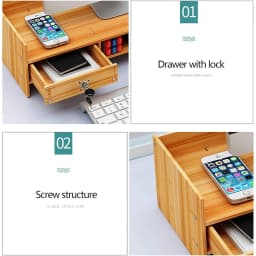 Wooden Monitor Stand, Desk Attachment with Lock, Monitor Riser Monitor Organiser Holder with Storage Space, for Computer