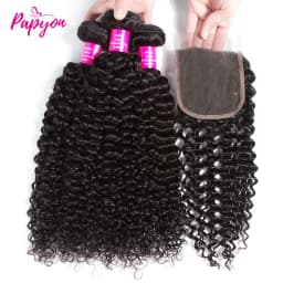 12A Brazilian Kinky Curly Bundles With Closure Human Hair Bundle Jerrly Curly Hair Bundles With Closure 4x4 Transparent Lace