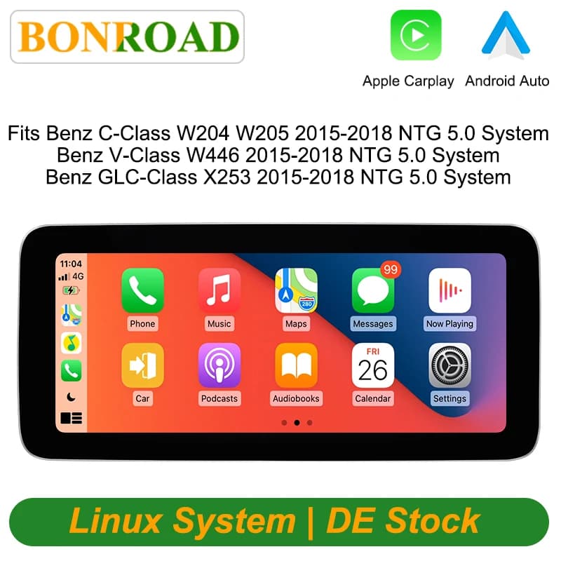 Bonroad 10.25/12.3 "Wireless Carplay Android Auto Screen For Mercedes Benz C Class W205 GLC X253 V-Class W446 2014-2018 NTG 5.0