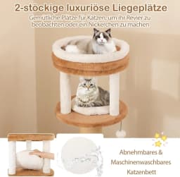 Wooden Cat Scratching Post with Platforms & Cat Bed & Fur Brush & Toy & Sisal Rope, Cat Scratching Post Cat Furniture
