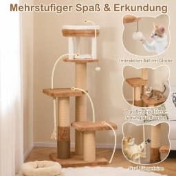 Wooden Cat Scratching Post with Platforms & Cat Bed & Fur Brush & Toy & Sisal Rope, Cat Scratching Post Cat Furniture