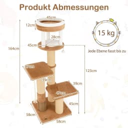 Wooden Cat Scratching Post with Platforms & Cat Bed & Fur Brush & Toy & Sisal Rope, Cat Scratching Post Cat Furniture