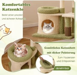 Small Cat Scratching Post with Platforms, Cat Cave & Hammock & Grooming Cat Scratching Post Wood and Plush, Cat Furniture