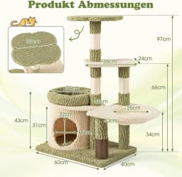 Small Cat Scratching Post with Platforms, Cat Cave & Hammock & Grooming Cat Scratching Post Wood and Plush, Cat Furniture