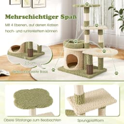 Small Cat Scratching Post with Platforms, Cat Cave & Hammock & Grooming Cat Scratching Post Wood and Plush, Cat Furniture