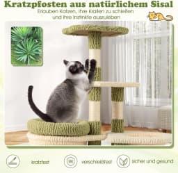 Small Cat Scratching Post with Platforms, Cat Cave & Hammock & Grooming Cat Scratching Post Wood and Plush, Cat Furniture