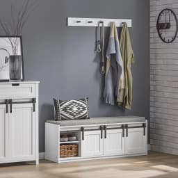 SoBuy FSR133-W shoe bench with seat, storage bench, hallway bench with sliding doors, shoe chest, shoe rack