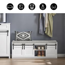 SoBuy FSR133-W shoe bench with seat, storage bench, hallway bench with sliding doors, shoe chest, shoe rack