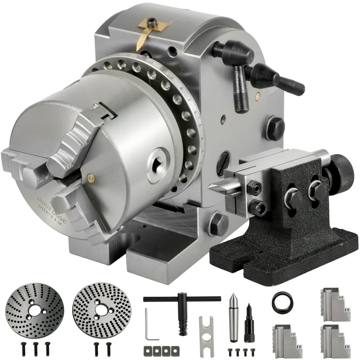 SucceBuy Dividing Head 4-In Indexing Head Milling 100MM Semi-Universal 3 jaw Chuck Dividing Head Set for Precision Rotary Table